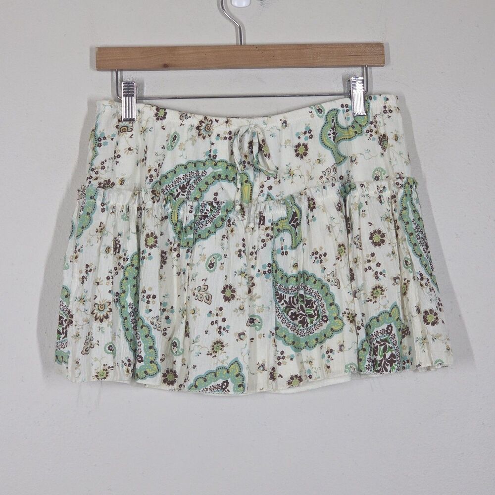 Vtg Y2K Rue 21 Paisley Floral Cotton Gauze Micro Mini Skirt L Fairy Boho Hippie